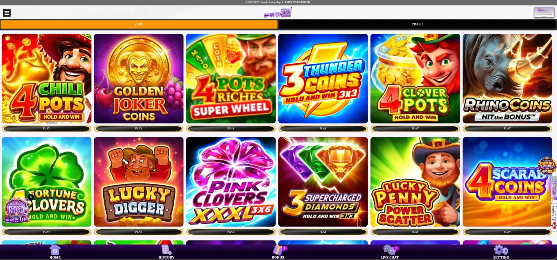 SpinUp99 game providers and casino lobby