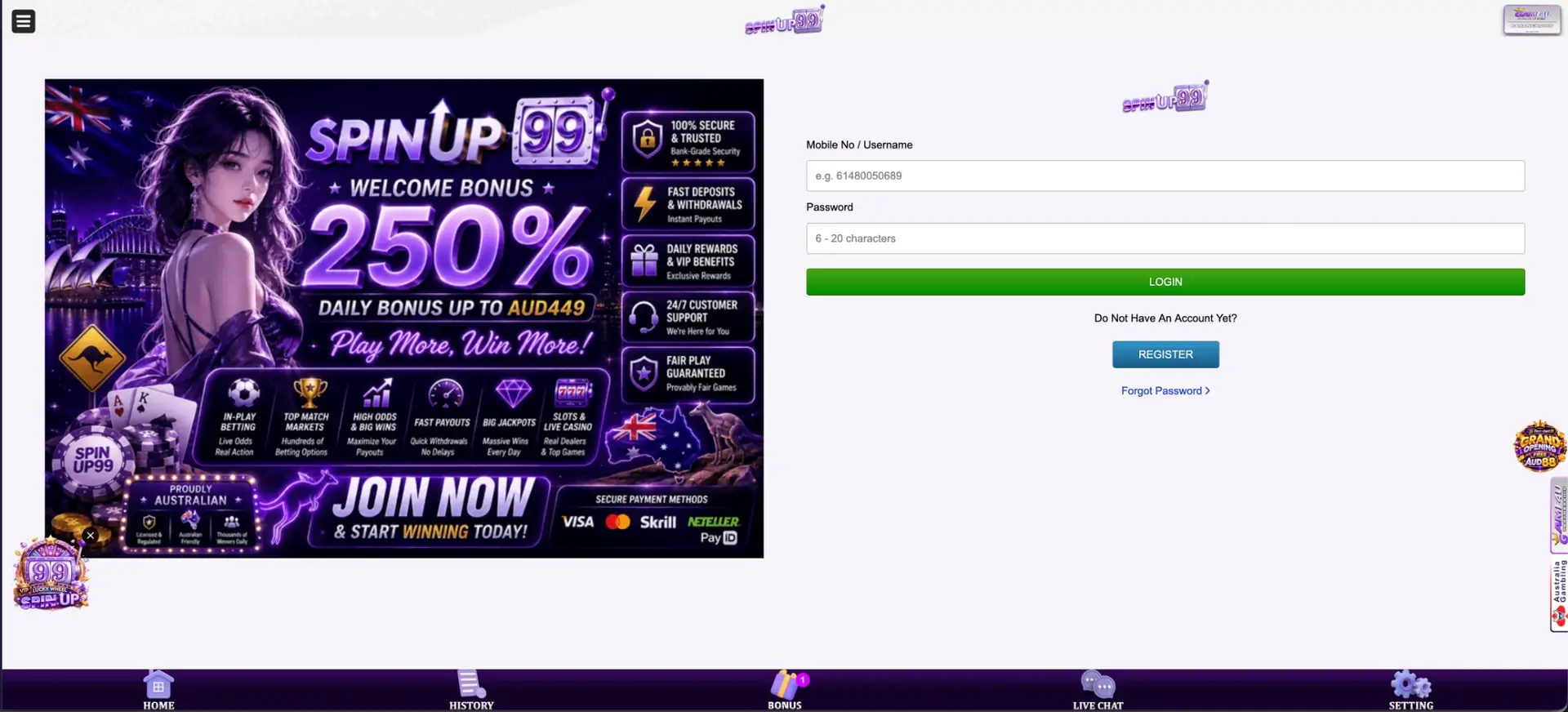 SpinUp99 Login guide for Australian visitors
