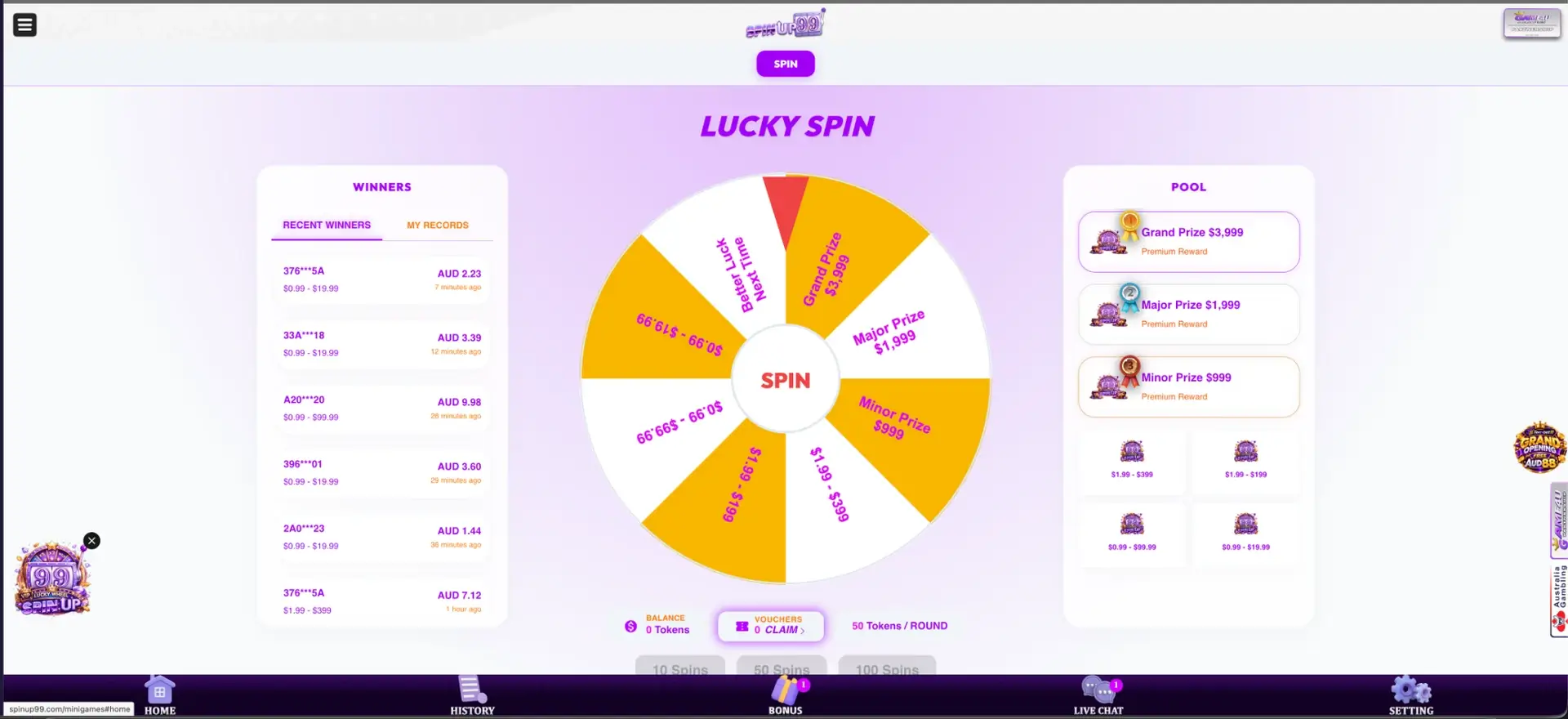 SpinUp99 Lucky Spin promotion